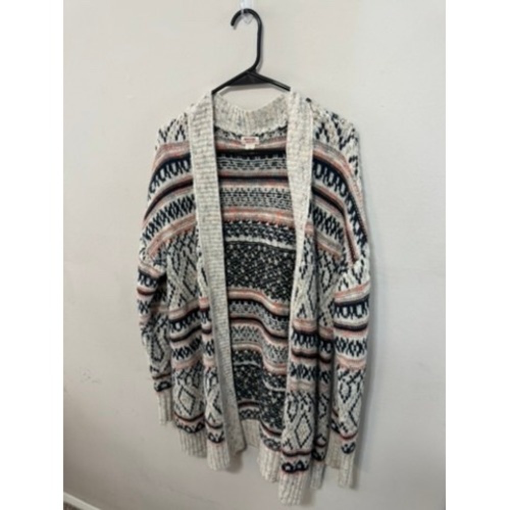 Mossimo Supply Co Womens Large Fair Isle Geometric Open Front Cardigan Sweater